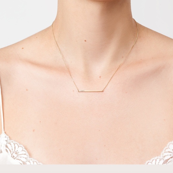 Aurate Gold Bar Necklace With Diamonds - Picture 5 of 12